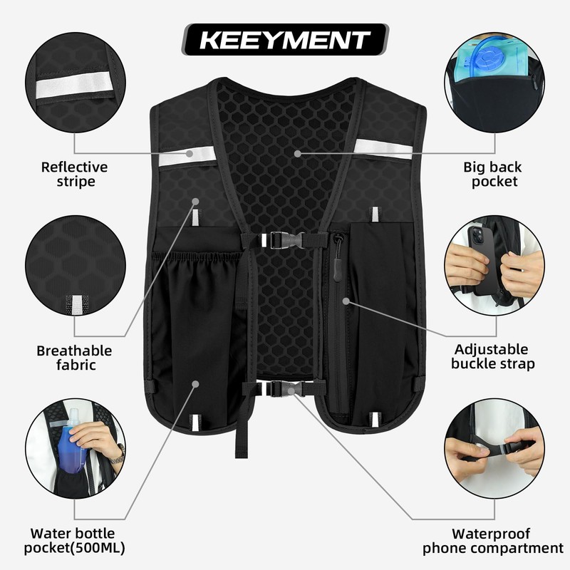 LED Running Vest with Water Bladder for Men Women, Lightweight