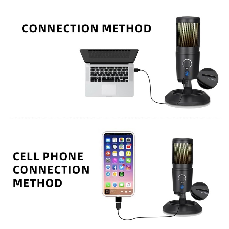 MICYUSHENG RGB Microphone, USB Live Streaming Capacitor Microphone, Computer Competitive