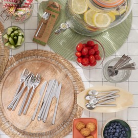 Amefa Leaves Spoon Set 40 Pieces 100% Recyclable Cutlery Set for Corporate, School and Sports Parties, Party Cutlery 18/0 Polished Stainless Steel, Reusable, Dishwasher Safe