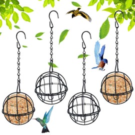 Omevett 4pcs Fat Ball Feeders Hanging Bird Feeder Metal Suet Ball Feeder Fat Ball Birds Holders with 4 S-shaped hooks for Outdoor Garden Wildlife Birds Finch Sparrow Robin
