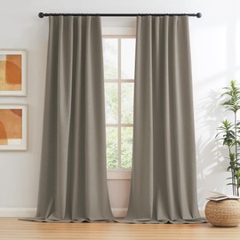 KEQIAOSUOCAI Taupe Blackout Curtains Linen 72 Inch Length Set of 2 Panels Back Tab Rod Pocket Hook Belt Rustic Farmhouse Country Vintage Decor Curtains for Bedroom Bay Window 50 Inch Wide