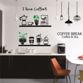 UILMNIY Cafe Logo Coffee Shop Wall Decal Art Removable Coffee Cup Bean Accessories Coffee Tea Break Quote Wall Window Decoration Stickers Vinyl Glass Sticker AFN27 (Black)