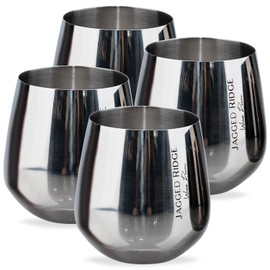 Jagged Ridge Wine Rooms Silver Steel Stemless Wine Glass - Elegant & Classy Stainless Steel Wine Glass for Parties, Picnics & Special Occasions - Crafted for All Wine Enthusiasts - Set of 4