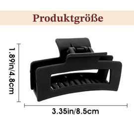 WLLHYF Square Claw Clips, Pack of 2, 8.5 cm, Medium Hair Clips, Matte, Non-Slip, Fashionable, Strong Hold, Banana Clips, Hair Styling Accessories for Women and Girls, Thick Thin Hair (2 Black)