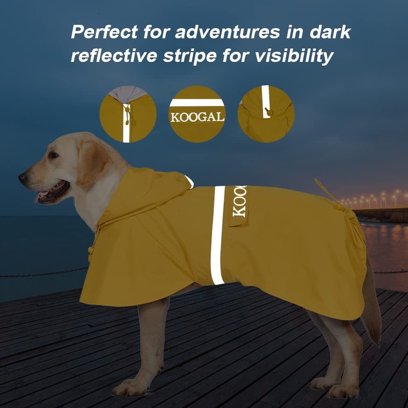 KOOGAL Pet Large Dog Raincoat Apparel Poncho Waterproof for Medium