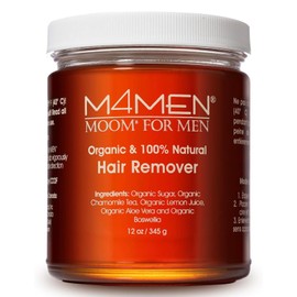 MOOM Organic Hair Removal Sugar Wax for Men with Aloe Vera & Chamomile – Soft Wax for Sensitive Skin & Men Hair - Perfect for Back, Chest, Eyebrow & Body - 12 oz Jar (Strips & Sticks NOT Included)