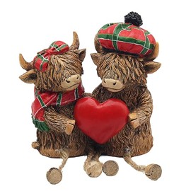 Widdle Gifts Reflections Highland Cow Sweethearts Ornament - 11cm Highland Cow with Tartan Hat/Bow/Scarf 3554