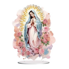 F-CANLAN 5D Diamond Painting Decorations Ornaments - Virgin Mary Rose Decoration Desktop Diamond Painting Crafts Kit Virgin Mary Decoration Desktop Paint with Diamonds Adult Beginner (9.65X7.54 in)