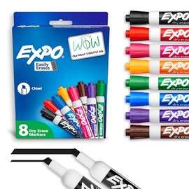 Rotuladores de borrado en seco EXPO de bajo olor, punta de cincel, Cincel, Colores Variados, 8-Count