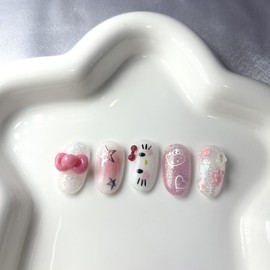 [Premium handmade embossed nail] Cutie Pink Cat - Almond Egg / [프리미엄 수제 엠보네일] 큐티 핑크 고양이 - 아몬드에그
