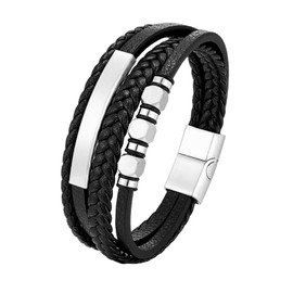GUSXPPD Men's Braided Leather Bracelet, 19/21/23 cm, Multilayer Braided Leather Bracelet, Braided Leather Cuff Bracelet with Magnetic Closure, Bracelet for Men, PU leather, stainless steel, No