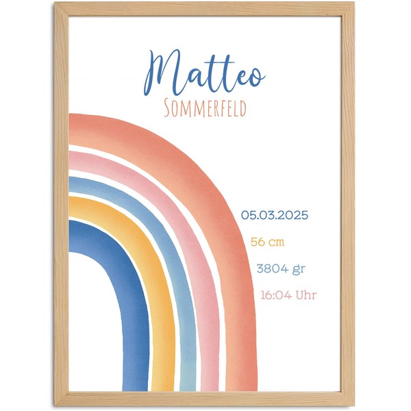 SpecialMe® Baby Poster Regenbogen | personalisiertes Geburtsposter mit Name Geburtsdatum