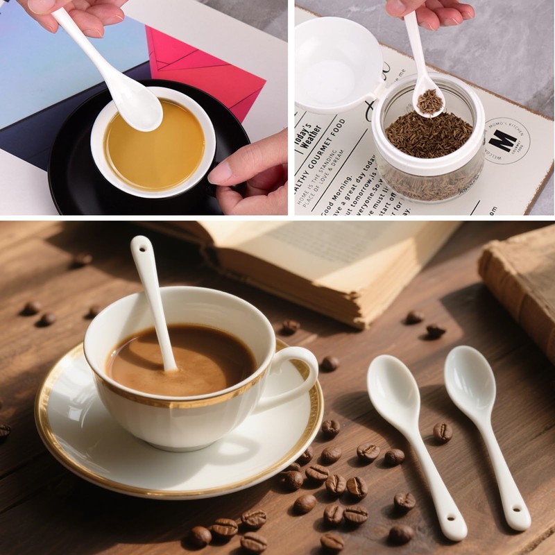 6 Pieces Ceramic White Spoon, Jam Mini Dessert Teaspoon, Tableware