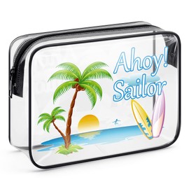 Funny Sailor Gift Beach Lover Gift Clear Cosmetic Bag Surfer Girl Gifts Ocean Themed Makeup Bag Summer Vacation Zipper Travel Toiletry Pouch Birthday Graduation Gift for Women Sister Bestie Friends