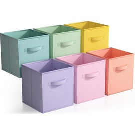 Sorbus 11 Inch Fabric Storage Cubes - Sturdy Collapsible Bins With Handle - 6 Foldable Baskets for Organizing Clothes, Toys, Books - Multi Colored Storage Baskets for Shelves, Kids Room, Closets