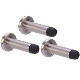 HANDLEZONE® 3 Pack 75mm / 3 inch Projecting Skirting Or Wall Mounted Door Stop, Concealed Fixing, Rubber Buffer Stopper - Satin Nickel