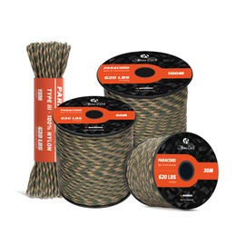 Abma Cord Paracord 620 lbs Nylon Rope 4 mm 9 Core Cords (15m-30m-50m-100m) with Type III Survival Parachute Cord - Max. 280kg - R Camo, 15m