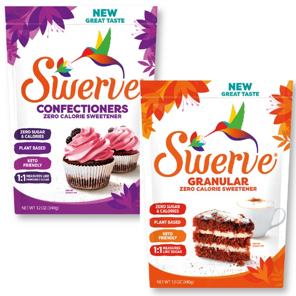 Swerve Sweetener Granular and Confectioners Baker's Bundle - Sugar Substitute, Zero Calorie, Keto Friendly, Zero Sugar, Non-Glycemic, 12oz (2 Pack)