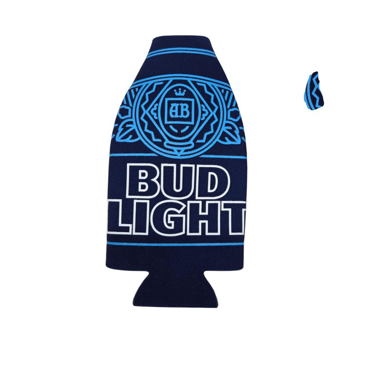Bud Light Beer Bottle Cooler Sleeve, Navy Blue with Zipper,