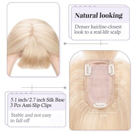 TESS Hair Topper Real Hair Blonde Balayage 7 x 13 cm Base Toupee Women's #18P613 Golden Blonde / Blonde with Fringe Hair Topper Real Hair 53 g 45 cm Hair Topper Clip in Hairpiece Extensions