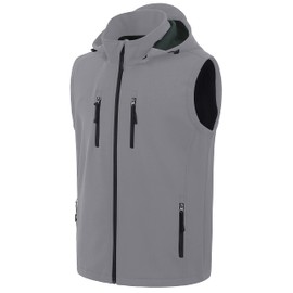 CREATMO US Men's Zippered Vest Relaxed Fit Running Vest Outerwear Softshell Multiple Pockets Fleece Vest Light Grey M