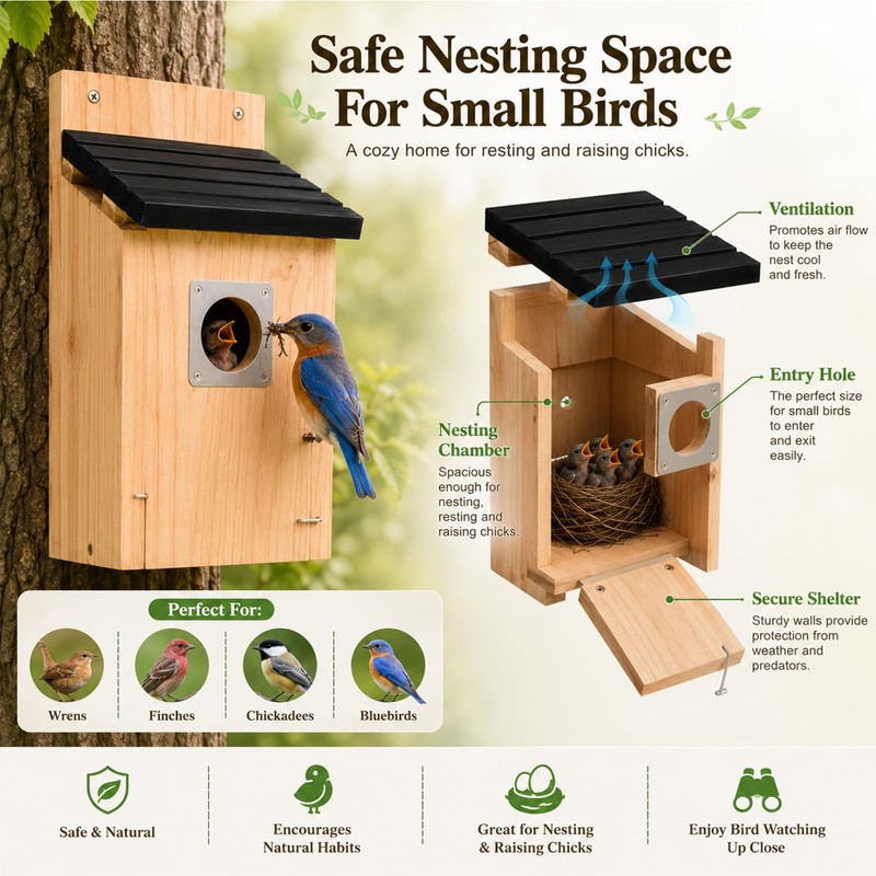 GPY Bluebird Houses for Outdoors Cedar Wooden Birdhouse with Predator