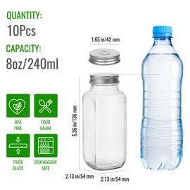 BIGIVACA 8 oz Glass Juice Bottles with Lids and Straws - 10 Pack Glass Bottles for Juicing - Reusable Drinking Jars Cups for Smoothies, Travel, Storage