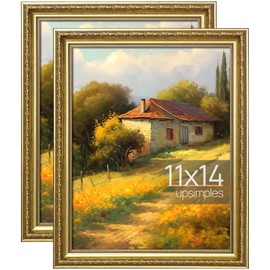 upsimples 11x14 Picture Frame with Real Glass, Ornate Vintage 11 x 14 Photo Frames for Wall Decor, Gold, 2 Pack