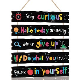 KAIRNE Motivational Wall Art,Inspirational Wooden Hanging Plaques,Positive Quotes Room Decorations,Never Give Up Hanging Decor,Study Themed rainbow Wall Signs for Kids Playroom Classroom Must Have