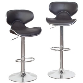 Roundhill Furniture Masaccio Cushioned Leatherette Upholstery Airlift Adjustable Swivel Barstool with Chrome Base, Set of 2, Brown