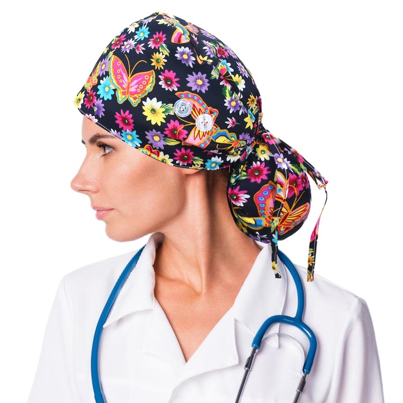 JoyRing - 4 gorras quirúrgicas de satén para mujer, gorro