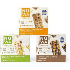 MIX PACK NÜWA KETO: 8 Barritas de Cacao, 8 Coco y 8 Quinoa - Veganas - Snack Saludable - Vitamina E - Sin Azúcar Añadida - 24 pz - Ingredientes Naturales - Sin Conservadores - Sin Gluten