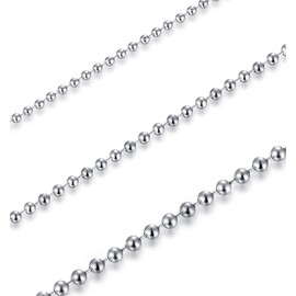 FOSIR 2-5mm Mens Womens Stainless Steel Silver Beads Ball Chain Necklace for Men Women, 18-30 Inches, 3Pcs a Set