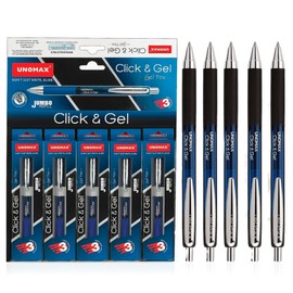 UNOMAX Gel Pen Set, Gel Pen in Blue, 0.7 mm, Pack of 5, High-Quality Gel Pen Set, Perfect for Arts & Crafts, Gel Pens, Pen