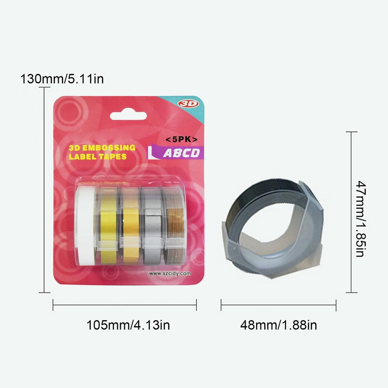 5 Pack Replacement for Label Maker Refills 9mm*300cm/Roll Manual Embossing