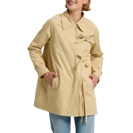 CUFEZN Women's Bow Toggle Trench Coat, 100% Cotton Button Down Windproof Oversized Lightweight Peacoat Overcoat Khaki Large