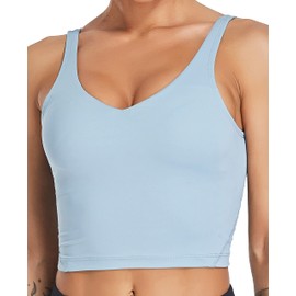 Oalka Sports Bra Womens Longline Padded Crop Tank Yoga Bras Workout Fitness Top Heart Blue XXL