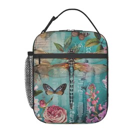 Plistiz Libélula y Mariposas - Fiambrera aislada para niños y niñas, lonchera clásico con temática botánica reutilizable para escuela, oficina, trabajo, picnic, viajes