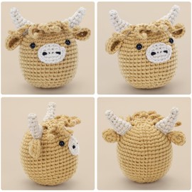 CROCHET BOX Crochet Kit for Beginners: Highland Cow Crochet Kit, Learn to Crochet, Include Easy Knitting Soft Yarn, Step-by-Step Video Tutorial, Hook,Starter Crochet Kit Gifts for Adults, Teens