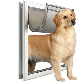 Extra Large Dog Door, XL Dog Door with 2 Self-Closing Insulated Flaps for Extreme Weather, Heavy Duty Aluminum XXL Dogs Doors for Pets Up to 230LBS, for Interior & Exterior Doors, X-Large, Sliver