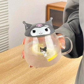 Sanrio Kuromi high borosilicate glass mug with lid and spoon