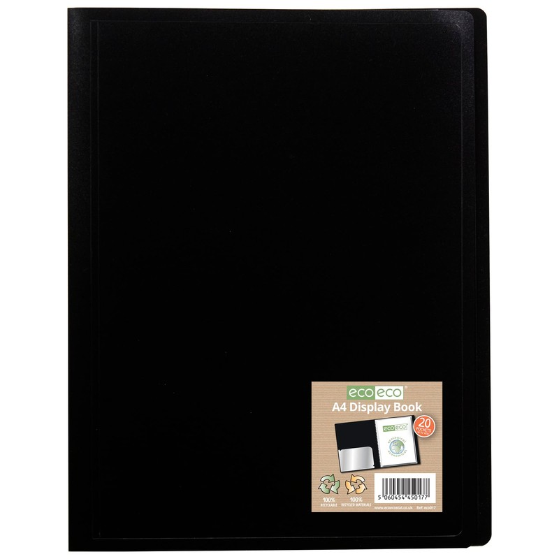eco-eco A4 100% Recycled 20 Pocket Black Flexible Cover Portfolio