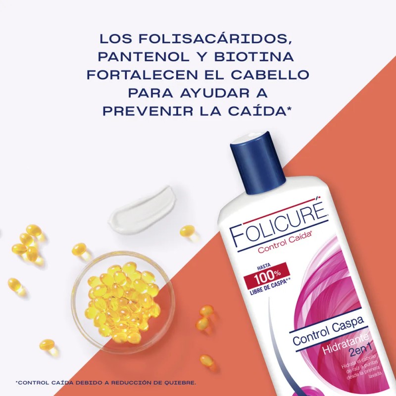 Shampoo Folicure Control Caída Y Caspa Hidratante 2 En 1