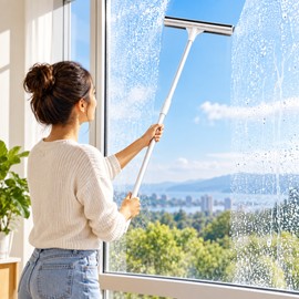 2-in-1 Window Squeegee for Glass Cleaning – Retractable Pole with Foam Brush for Car, Shower Door & Home Use