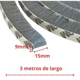 Tira de sellado de cepillo 3 metros, burlete de cerdas para puertas y ventanas, rollo aislante autoadhesivo guardapolvo, aislante acustico termico a prueba de viento polvo y ruido con pegamento (15mm)
