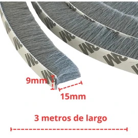 Tira de sellado de cepillo 3 metros, burlete de cerdas para puertas y ventanas, rollo aislante autoadhesivo guardapolvo, aislante acustico termico a prueba de viento polvo y ruido con pegamento (15mm)