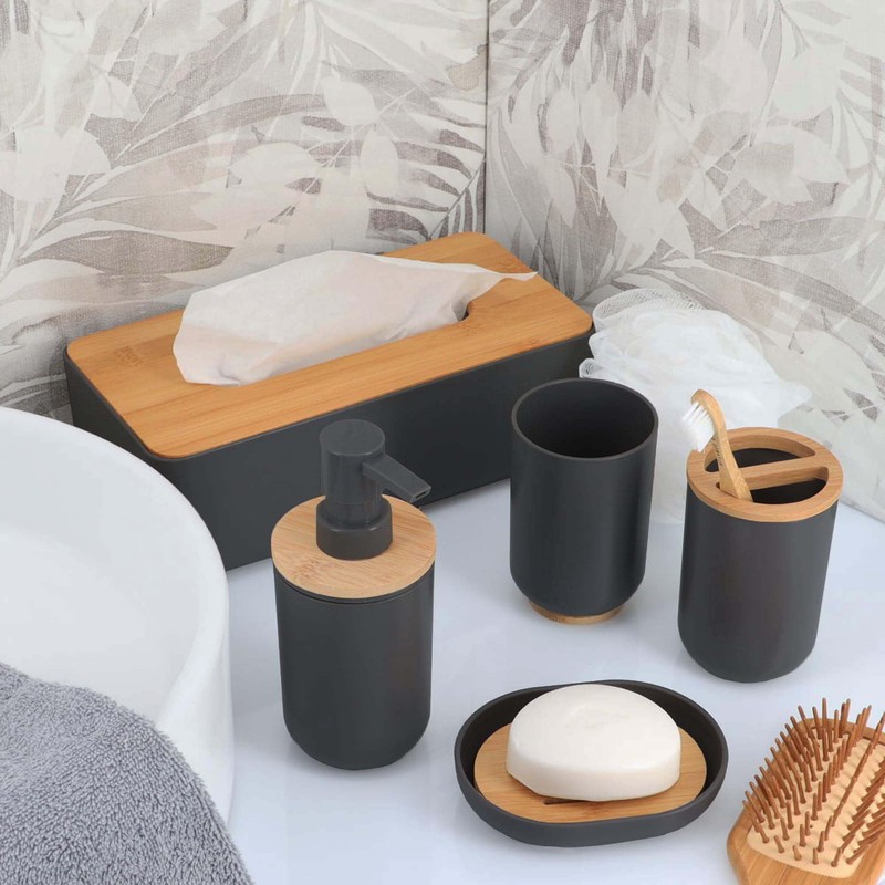 Black Soap and Lotion Pump Dispenser Padang with Bamboo Top