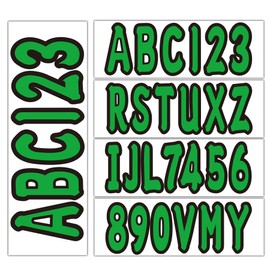 QuickMarine 4 Sets 3" Marine Alpha-Numeric Registration Numbers and Letters Sticker Decal Kits for Boats & Personal Watercraft Green