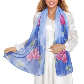 MUQU Chiffon Scarf for Women - Floral Print Womens Fashion Scarves Lightweight Foulard Femme Shawls Wrap for Women