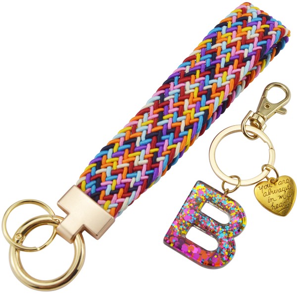 Sliimagetu Wristlet Keychain with Initial Letter Colourful Braided Cute Wrist